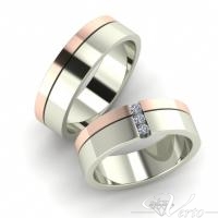 17. Wit/Ros� trouwringen met diamant. Paar 1395.-