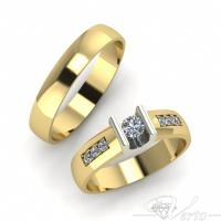 19.Geelgouden trouwringen met diamant. Paar 1740.-
